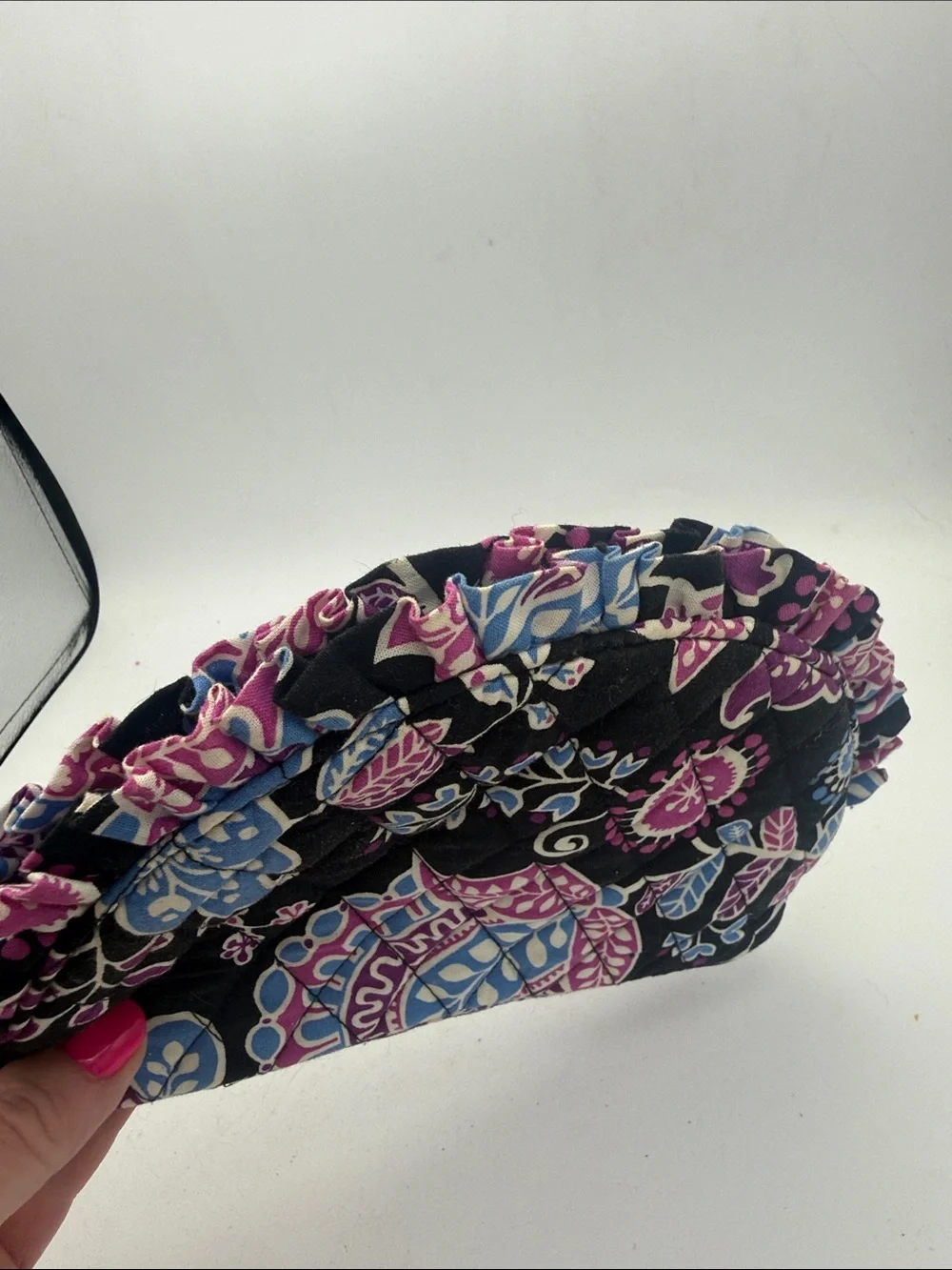 Vera Bradley Alpine  Quilted Cosmetic Bag ruffled edge 9x6”